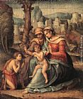 Baptist Canvas Paintings - Madonna with Child, St Elisabeth and the Infant St John the Baptist